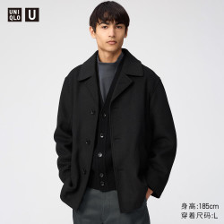 优衣库 486818 羊毛混纺短大衣 黑色 2XL