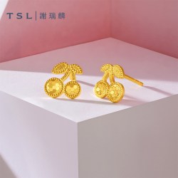 谢瑞麟 黄金耳钉5G足金工艺樱桃耳饰计价黄金耳环XR383