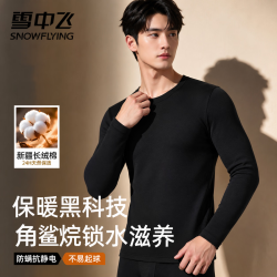 雪中飞 男士A类纯棉保暖内衣套装250g重磅加厚角鲨烷微弹秋衣秋裤 NSYAT-2239夜幕黑