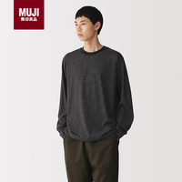 無印良品 MUJI 男式 天竺编织 圆领长袖T恤 黑色图案6A X
