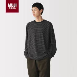無印良品 MUJI 男式 天竺编织 圆领长袖T恤 黑色图案6A X