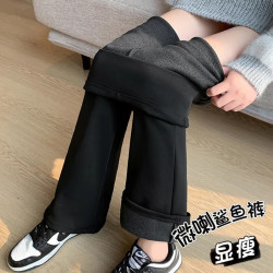 FOURDATRY 加绒鲨鱼喇叭裤女秋冬外穿微喇裤高腰芭比裤加大码保暖打底裤显瘦