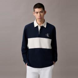 Calvin Klein CK Jeans春秋男士美式休闲复古运动风拼色纯棉长袖T恤POLO衫