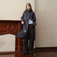 自巧 巧制STUDIO 小个子驼绒羊毛巴尔玛肯大衣女新款毛呢外套 大象灰 骆驼绒绵羊毛桑蚕丝 XXS