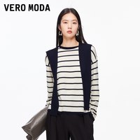 移动端:VERO MODA 针织衫女26秋新款含绵羊毛桑蚕丝系带条纹毛衣326124023