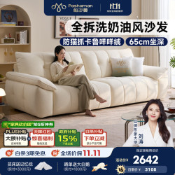 帕沙曼 布艺沙发现代简约小户型客厅2026新款可拆洗云朵直排沙发 1120BF 2.66米多人位【全拆