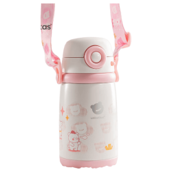 贝肽斯 儿童保温杯 吸管学饮 440ml 茜尘弥粉