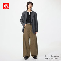 优衣库 宽松廓形牛仔裤常规款女装男装/弯刀镰刀裤482280 487973 487973/37栗色 26 /160/66A