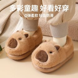 卡皮巴拉冬季儿童棉鞋男女童居家防滑外穿毛绒保暖厚底可爱棉拖鞋