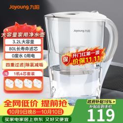 九阳 家用滤水壶海洋系列1壶4芯套装白色 3.2L 净水壶过滤净水器 RB102