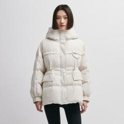 千仞岗 冬季休闲连帽中长款羽绒服女高级感抽绳瘦腰外套