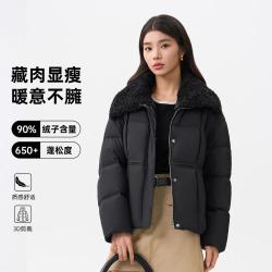 千仞岗 90鸭绒2026年新款可拆卸毛领短款时尚羽绒服女