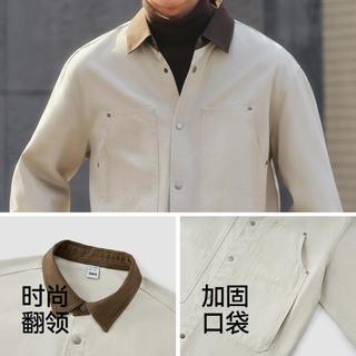 森马 男士纯棉长袖衬衫 撞色翻领宽松工装