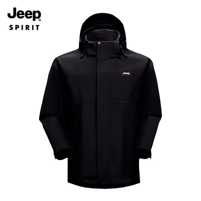 JEEP SPIRIT 冲锋衣 三防 男女同款三合一  墨黑