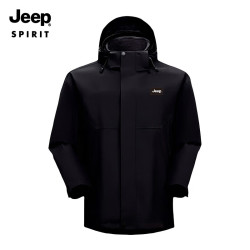 JEEP SPIRIT 吉普 冲锋夹克外套男女同款猎风款户外防风防泼水保暖外套登山服 单层/墨黑 XL