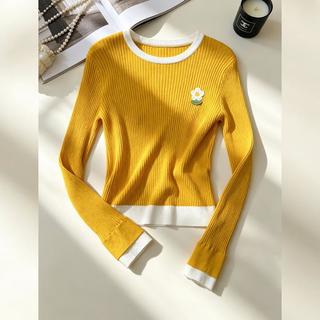 白鹿语 含羊毛撞色拼接假两件修身女士针织衫