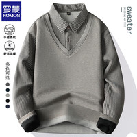 罗蒙 假两件加绒加厚针织衫 米色B XL