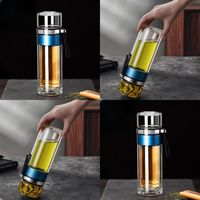 京喜自营-专用品牌 杯子加厚便携茶杯 旋转茶水分离亮银