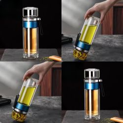 京喜自营-专用品牌 杯子加厚便携茶杯 旋转茶水分离亮银