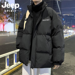 JEEP SPIRIT 冬季极寒羽绒服男2026年新款潮流学生宽松大码加厚面包服外套 黑色 M 建议90-120斤