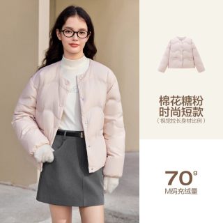 移动端：乐町 无领宽松轻薄羽绒服女冬季新款短款简约好穿圆领保暖羽绒外套