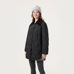 坦博尔 新款巴恩风轻薄翻领羽绒服女中长款外套冬