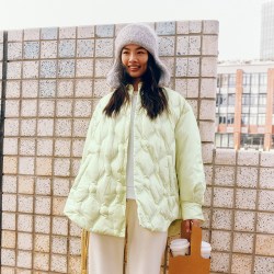 艾莱依 早春衬衫款羽绒服春秋新款女士中长款舒适廓形轻薄宽松外套