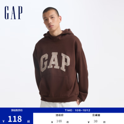 Gap 碳素软磨抓绒格纹连帽卫衣 棕色 165/84A(XS)