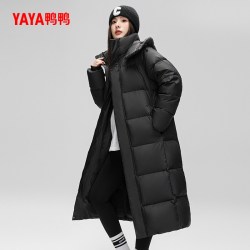 YAYA 女2024冬季过膝中长款连帽休闲百搭加厚鸭绒外套A