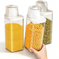 稻草熊 收纳盒透明密封罐食品级 2件套 1500ML+2000ML(带刻度量杯)