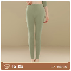 欧迪芬 女士高腰收腹保暖裤秋冬季加绒内穿发热双面绒秋裤打底裤 高腰单裤牛油果绿 M