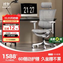 保友办公家具 优旗舰版 人体工学电脑椅 灰色+银白色