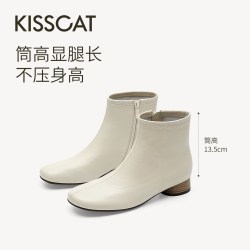 KISSCAT [珍妮小姐]时装靴2026秋冬新品法式复古羊皮瘦瘦靴