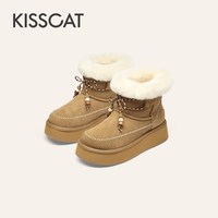 KISSCAT [摩洛哥]厚底加绒雪地靴女民族风短靴毛绒户外靴