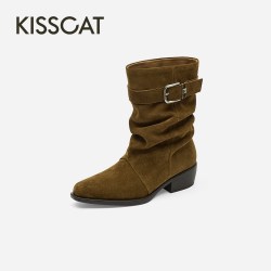 KISSCAT [旷野回响]复古堆堆靴2026秋季新品慵懒显瘦西部靴