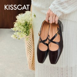 KISSCAT [交响芭蕾]复古玛丽珍鞋女交叉带平底通勤时装单鞋