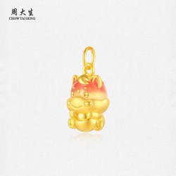 周大生 黄金小马吊坠女足金硬金生肖马福马报财温感珐琅送女友礼物