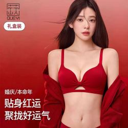 蒛一 红色内衣女士套装本命年女马年结婚新娘小胸聚拢显大文胸礼盒