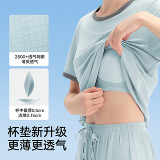 松山棉店 薄荷罗纹 凉感 航线蓝 L(165) 女不带杯短袖长裤家居服套装
