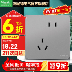 施耐德 开关插座面板 哑光无边框 皓呈系列灰色 86型墙面插座 斜五孔