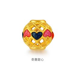 金至尊 路路通黄金串珠花丝金珠 足金转运珠手链生日礼物送女友