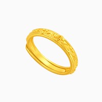 潮宏基 花韵复古繁花黄金戒指足金古法女戒结婚三金新中式送礼计价