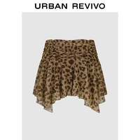 URBAN REVIVO UYL560044 豹纹不规则下摆半身裙
