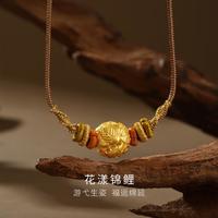 明牌珠宝 黄金吊坠明牌传家金古法工艺 花漾锦鲤精致灵动鲤鱼足金坠