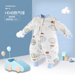 阳阳韩韩 婴儿连体防踢被秋冬夹棉长袖拉链睡衣(H048热气球)90码加厚款