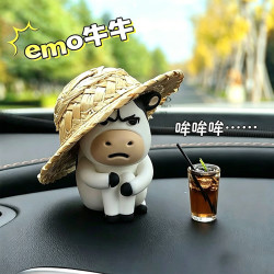 emo草地牛汽车摆件 打工牛马办公位桌面装饰品 【静坐】 