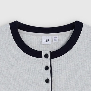 Gap 盖璞 撞色亨利领罗纹修身长袖T恤 浅灰白 M