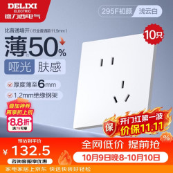 德力西 开关插座295F肤感超薄哑光大板 墙壁电源开关 斜五孔10只装浅云白