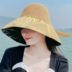 赫卡维 女草帽遮阳大檐黄颜色