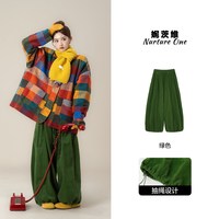 移动端：妮茨维 日系复古风彩色格子拼接毛呢外套女秋季新款宽松加厚保暖棉服上衣